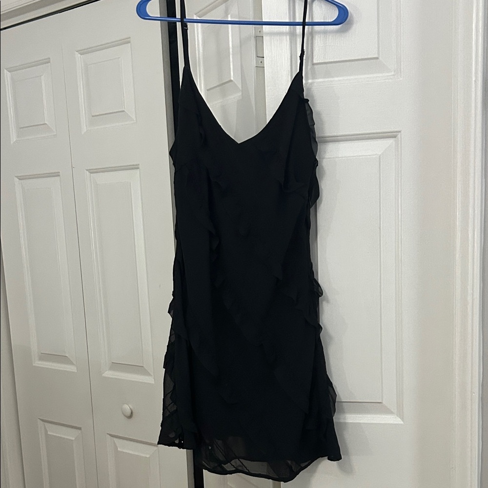 Princess Polly Black V-Neck Ruffle Slip Mini Dress